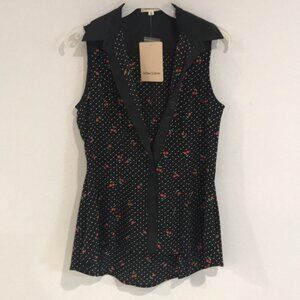 Women sleeveless blouse with Cherry pattern. Black